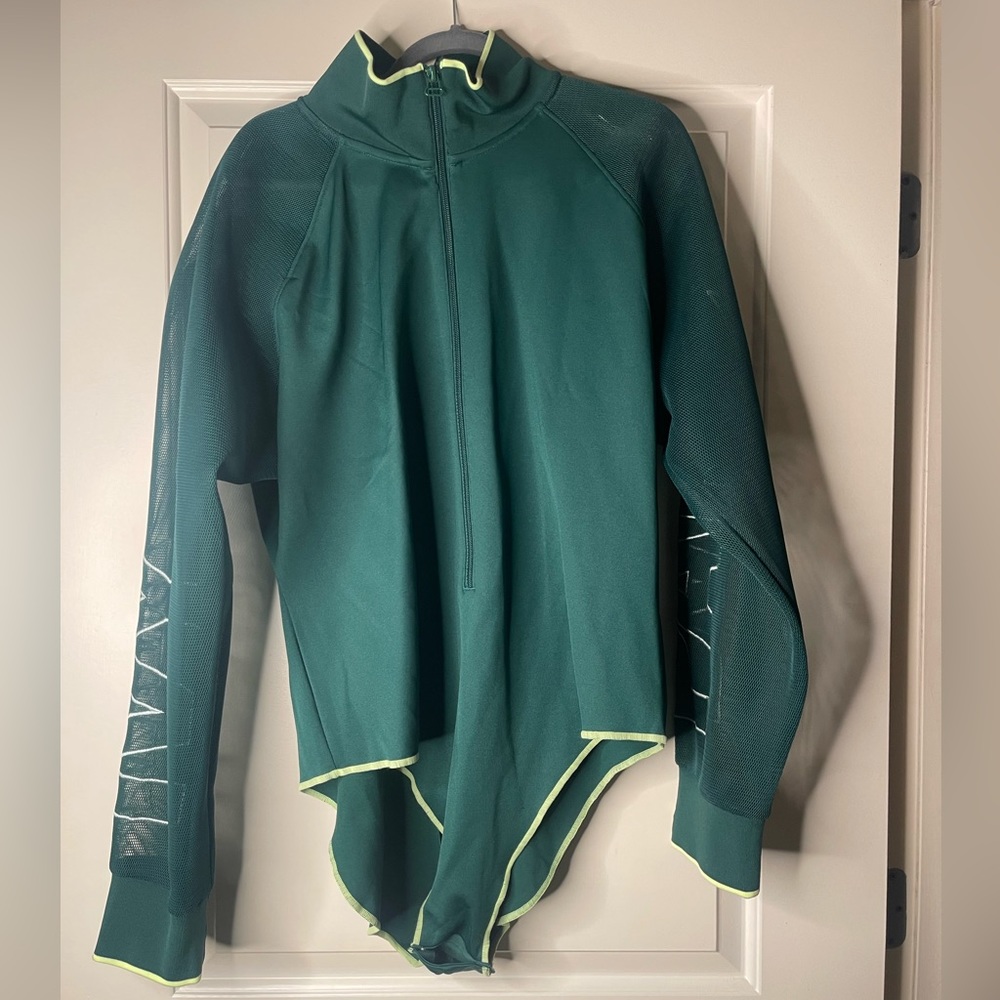 Adidas & IVY PARK mesh sleeve bodysuit dark green/hi-red-yellow SIZE 3X